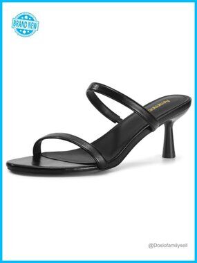 Kitten Heels Strappy Mule Low Heel Faux Leather Slip On Dressy Sandals